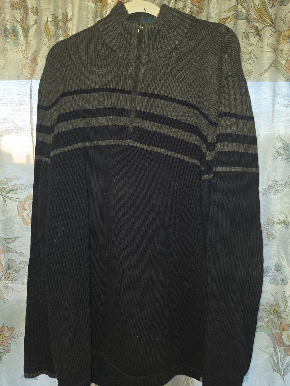 Eddie Bauer Gray and Black Half-Zip Knit Pullover